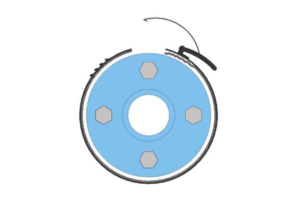 Illustration på hur man installerar Spray Control runt en fläns